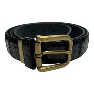 Genuine Crocodile Black Leather Belt with Brass Buckle (36) Vintage, Spain